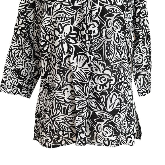 Laura Ashley Petite Black White 100% Linen Shirt Womens Sz PM Embroidered Loose - Picture 10 of 16